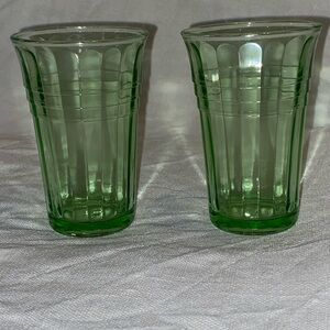 Vintage Hazel Atlas Uranium Depression Green Glass Tumbler Set 4oz